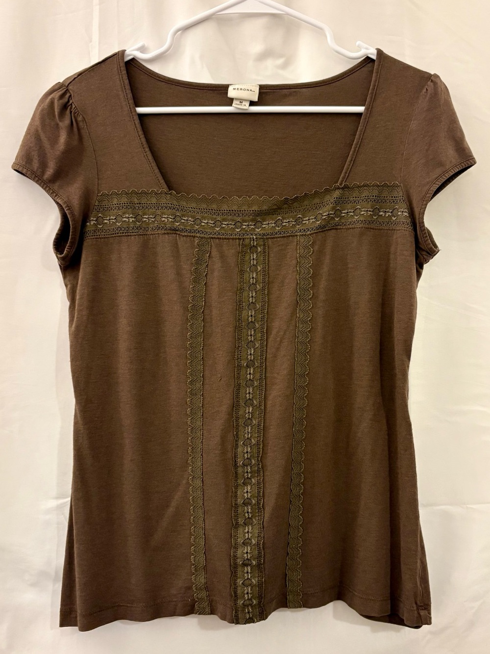 Merona Brown Embroidered Scoop Neck Top